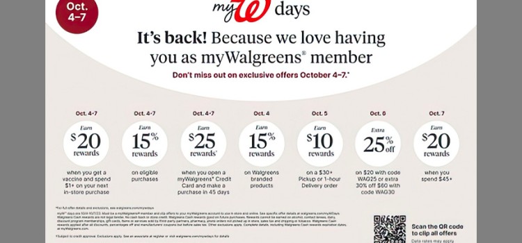 Walgreens unveils myW days offers October 4 – 7